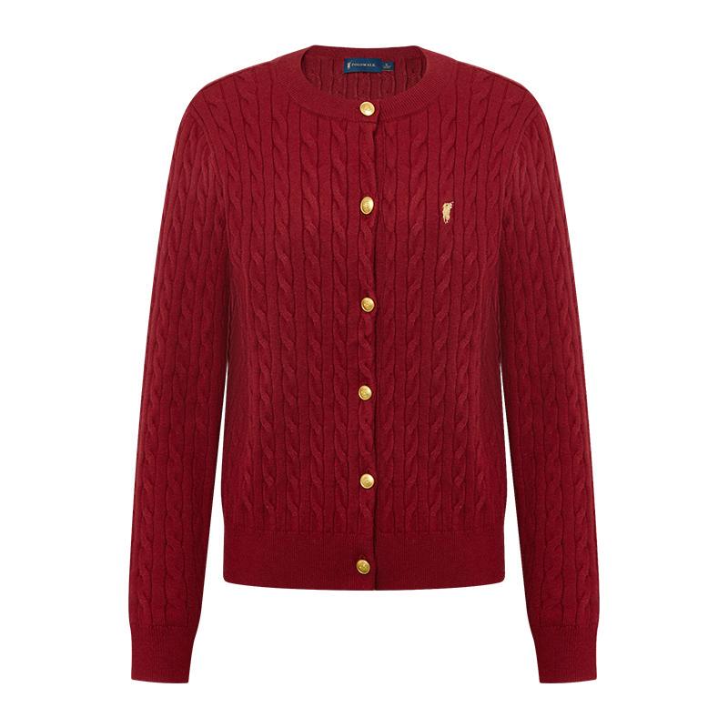 [Kofuma] Red Old Money Style Round Neck Knitted Cardigan Spring & Fall Paul Twist Long-Sleeved Sweater with Versatile Elegant