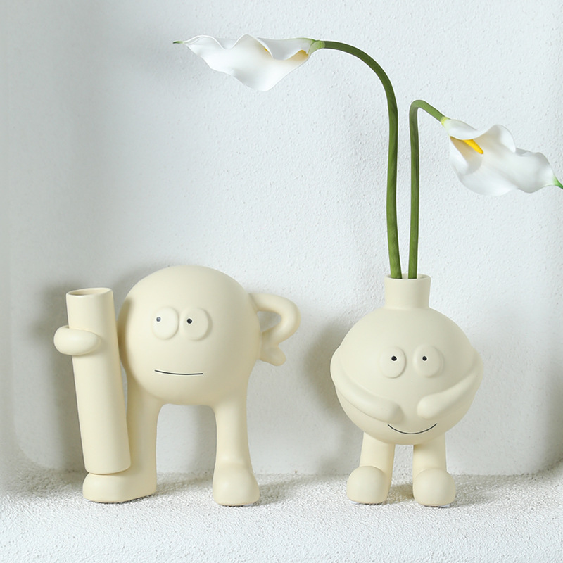 Estilo creativo crema de cerámica ornamentos de vasijas ins vestíbulo sala de estar gabinete de televisión decoración de escritorio adorable vasos florales