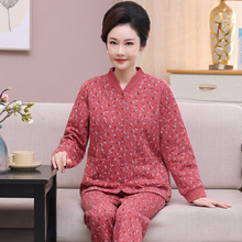 代发加厚睡衣女士秋冬季夹层中年妈妈家居服薄夹棉可外穿大码套装