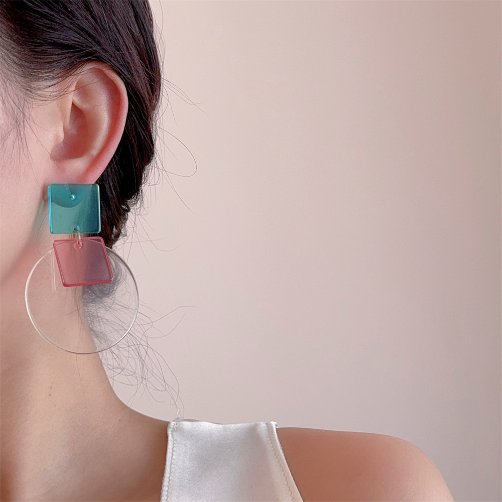 19g Weight Copper Alloy Ear Needle Material Drop Earrings Classification 1 Pair Quantity Daily Occasion Acrylic Material Round, Square Pattern Women's Gender Simple Style Style Tassel, Laser Craft 1 Pair Simple Style Round Square Acrylic Drop Earrings 4