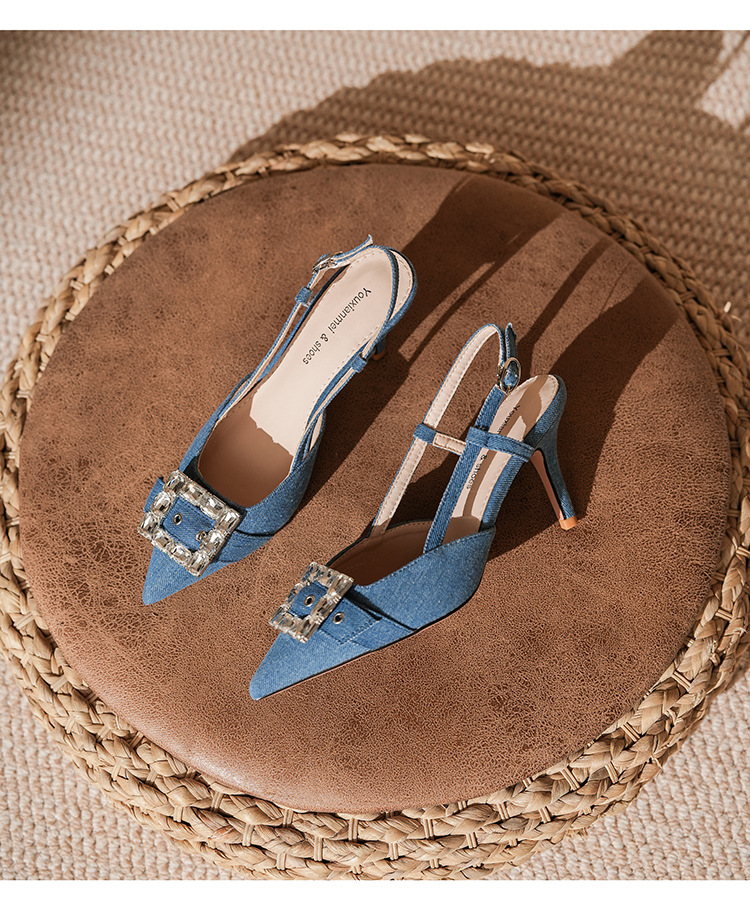 7755-3 Denim Blue Style Bag Open Toe Backless Sandals Thin Heel High Heels Elegant Commuting Professional_voghion.com