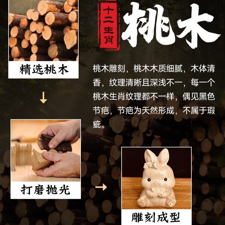 桃木の木の彫刻の漫画の12生肖の木の製品のネズミの牛の虎のウサギの竜蛇の馬の羊のサルのニワトリのブタの犬の付属品の小さい置物|undefined