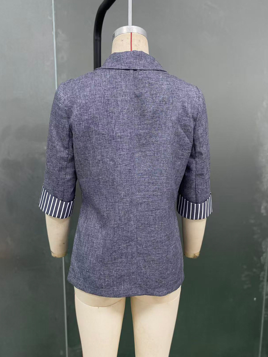 Women's Slim Fit Blazer Quarter Sleeve Single Button Casual Jacket_voghion.com