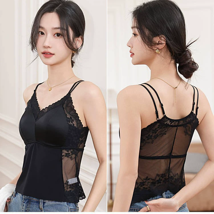 Sexy silk top with cups, supporting base underwear, beautiful back