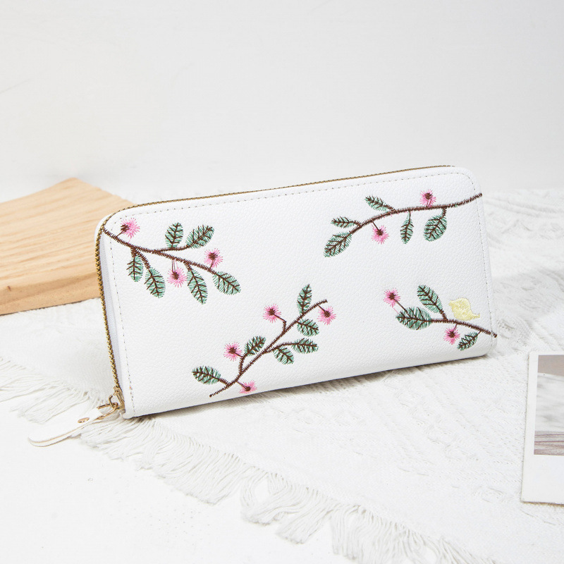 2025 nueva cartera de mujer larga cremallera bolso de mano de moda bordado bolso de cambio de cuero suave de gran capacidad