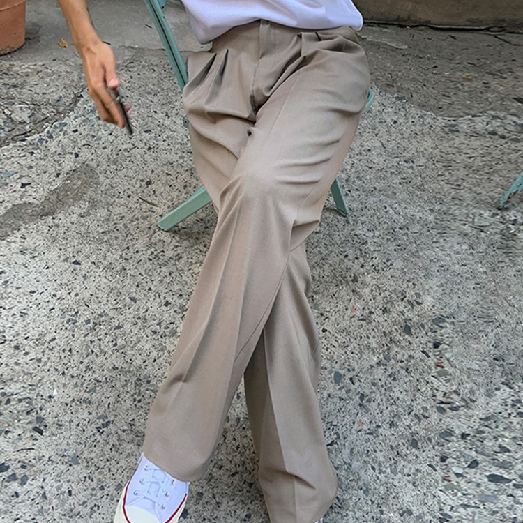 Drapeado pantalones de traje de trapeador recto Otoño de los Hombres estilo coreano de moda de gama alta pantalones casuales sueltos de pierna ancha todo partido moda
