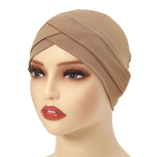 AliExpress new women's forehead two cross Four Seasons universal soft fashion all-match headscarf cap pullover cap