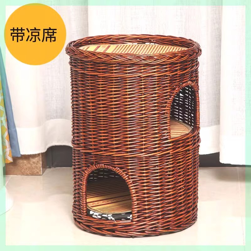 Nido de gato de caña caliente felino de cuatro estaciones desmontable general casa de gato villa pequeña perro de casa de gato felino de sauce estera