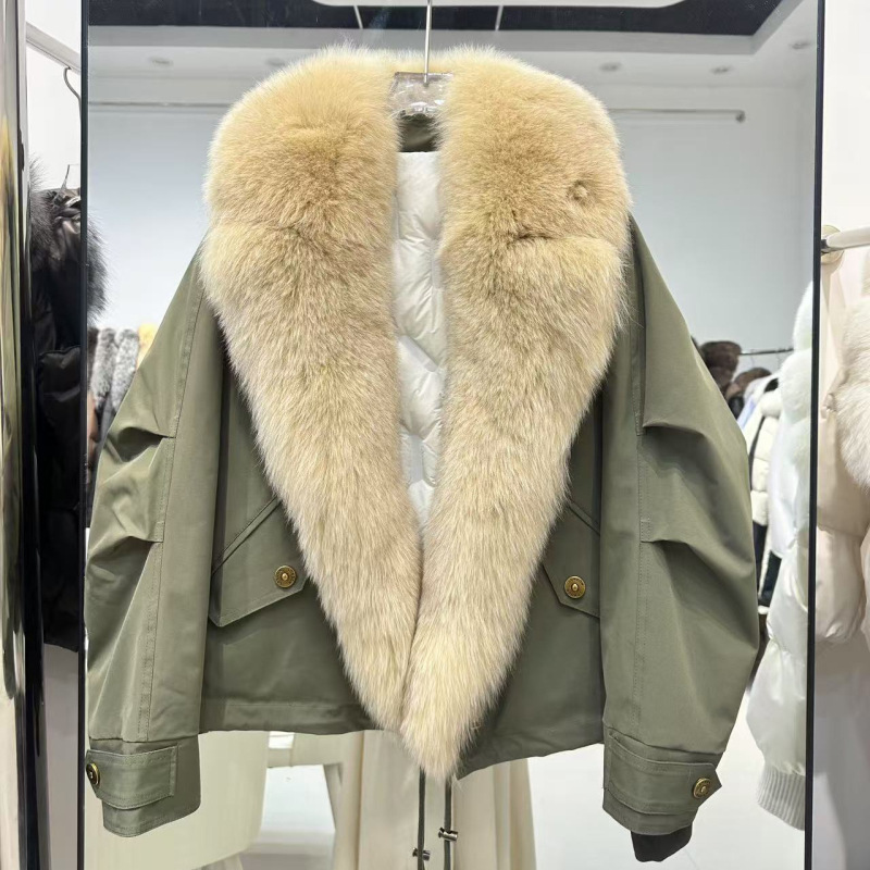 Sweet and Cool Parka down Jacket for Women, Casual Fur Coat with Detachable Real Fox Fur Collar and Thickened down Lining