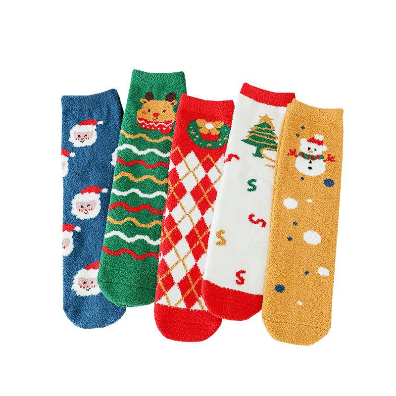 Nuevos calcetines rectos de terciopelo bilaterales de Navidad para mujer transfronterizos Otoño e Invierno Muñeco de nieve recto para mujer Calcetines navideños de media pantorrilla de estilo coreano