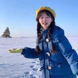 女童冬季新款棉服中大童克莱因蓝棉衣女孩外穿长款过膝棉袄外套潮