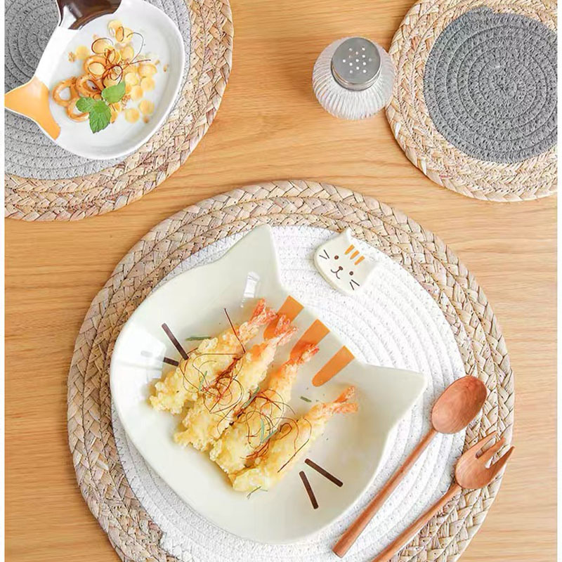 Cuerda de algodón de paja de estilo japonés Mantel Individual de doble pieza estera de aislamiento duradero estera de la placa tejida a mano estera de la olla estera de la Mesa de la cocina