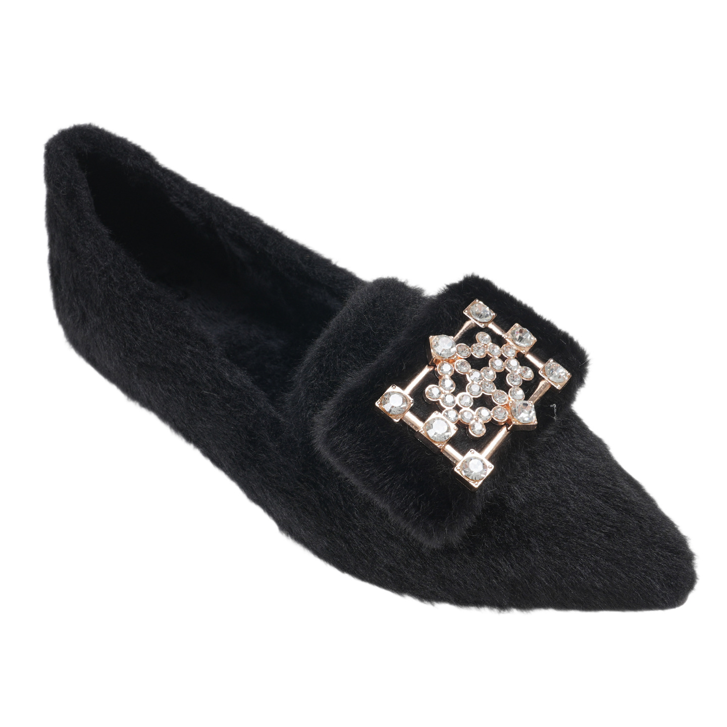 Hairy shoes for women in winter, fashionable mink fur single shoes, 2026 new pointed cotton scoop shoes, plus size women's shoes 41-43