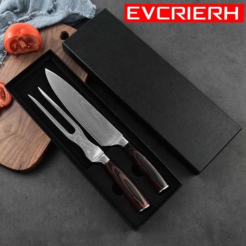 欧式彩木柄不锈钢刀具2件套厨房套装牛排刀叉组合烧烤叉 刀具套装