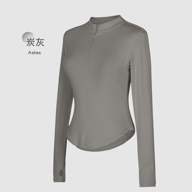 Ropa de baile, ropa de práctica, mujeres adultas, primavera y otoño, cuello alto, top de manga larga, cintura delgada, ropa deportiva, ropa de fitness, top de yoga