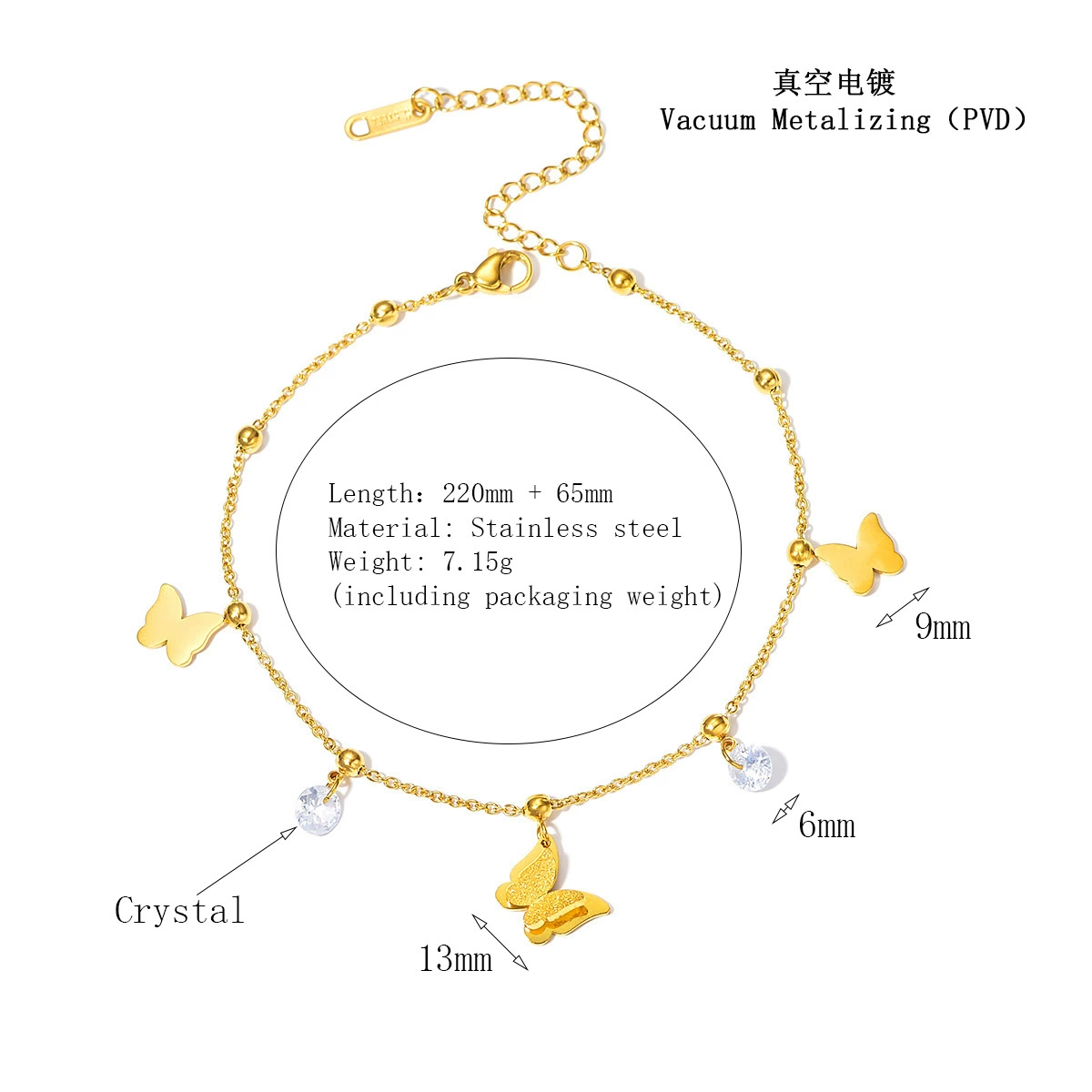 Модный браслет-анклет из diamonds, нержавеющая сталь, простой и элегантный дизайн, 18 карат, не выцветает