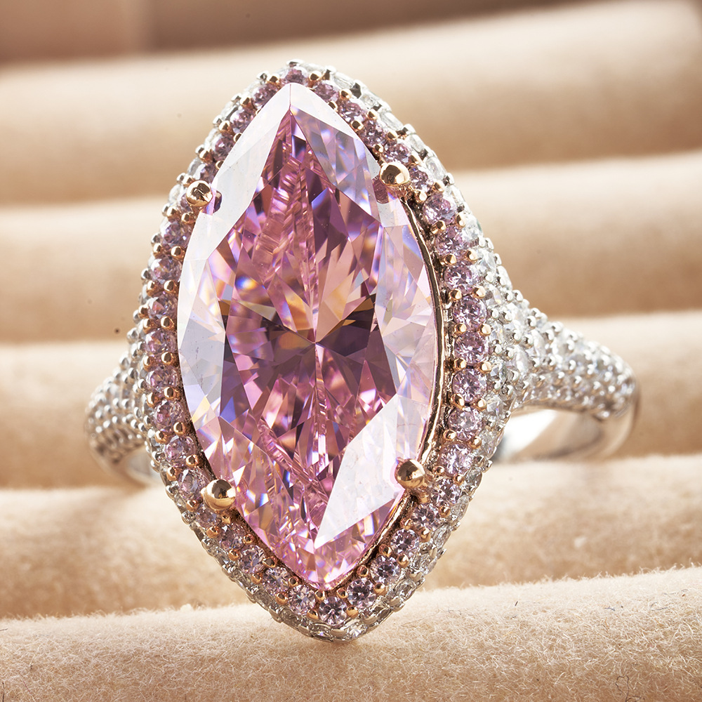 8x16mm Rosa caballo de corte las mujeres anillo diamante plata esterlina galjanoplastia gruesa alta calidad anillo las mujeres