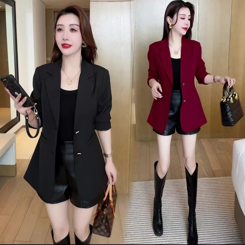 Spring and Autumn 2025 New High-End Wine Red Suit Jacket for Women, Petite Professional Suit, Casual Plus Size Top