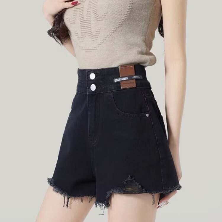 Versatile High-Waisted Denim Shorts for Women, Loose A-Line Spring and Summer Thin New Slimming Wide-Leg Fashion Denim Shorts