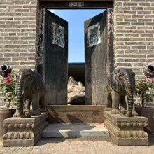 黑青石招财纳福吉象一对中式别墅庭院门口仿古石雕大象装饰摆件