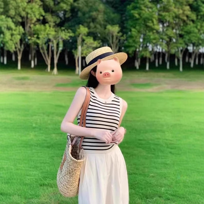 Contrast Color Striped Ice Silk Knitted Vest Women's Summer Outer Wear 2025 New High-end Unique Super Good-looking Sleeveless Top Contrast Color Striped Ice Silk Knitted Vest Women's Summer Outer Wear 2025 New High-end Unique Super Good-looking Sleeveless Top