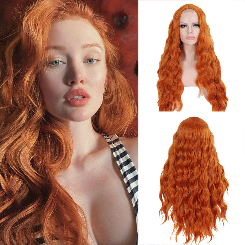 Foreign Trade Wig European and American Fashion Color Large Wave Long Hair Hand Woven Front Lace Chemical Fiber Natural Realistic Wig