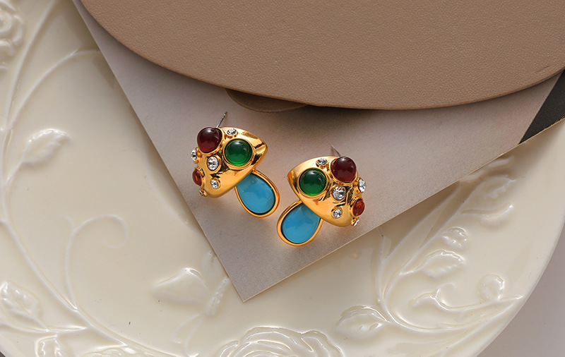 Fashion Mushroom Copper Plating Inlay Rhinestones Ear Studs 1 Pair