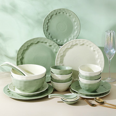 Cream style dish set bowl home 2023 new small fresh tableware high-value tableware set bowls and chopsticks plate bowl set