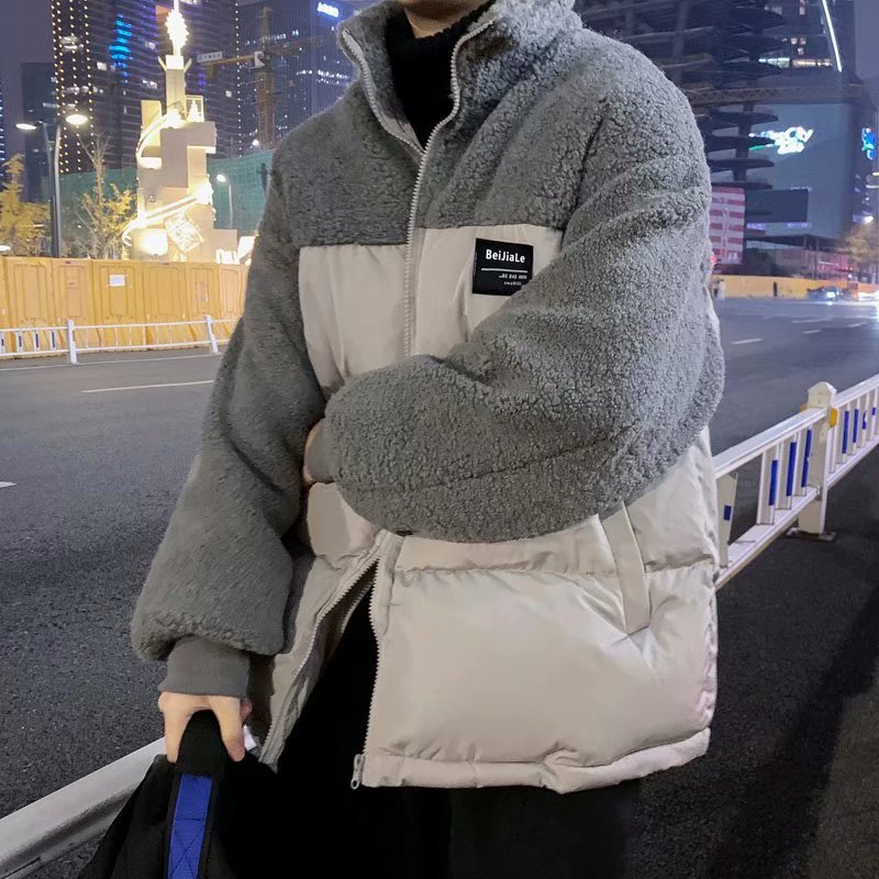 Chaqueta acolchada de algodón con cuello alto para hombres y mujeres, otoño e invierno, chaqueta acolchada de lana de cordero retro japonesa, chaqueta de pareja cálida holgada