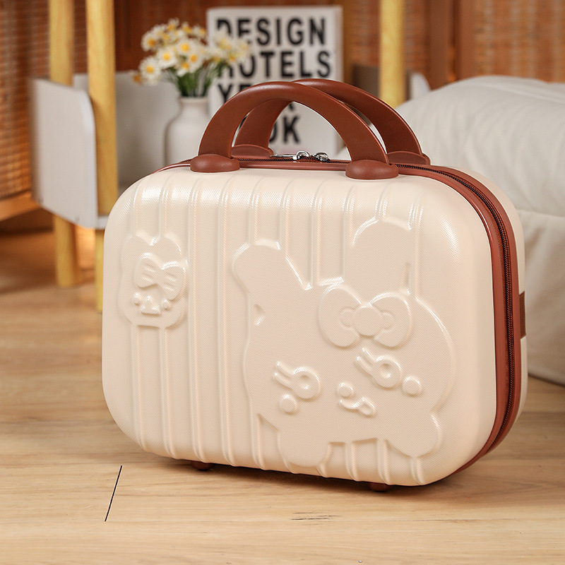 Maleta de conejito lindo de dibujos animados 3D 14 pulgadas color caramelo bolsa de cosméticos rojo mano equipaje portátil