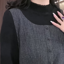 2025欧货高档时尚气质假两件套半高领衬衫外套显瘦大码胖妈妈女装