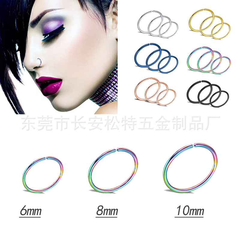 Anillo de nariz falsa de círculo sin agujeros transfronterizos europeo y americano joyería de perforación del cuerpo anillo de Nariz de acero inoxidable anillo de labio