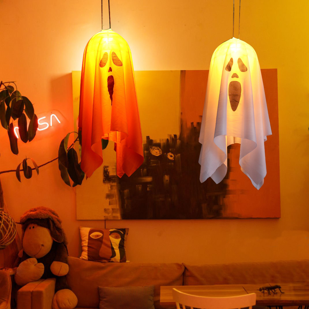 Decoración transfronteriza de Halloween luces LED de color para decoración de Halloween atmósfera colgante ajustable fantasma, fantasma de la luz colgante