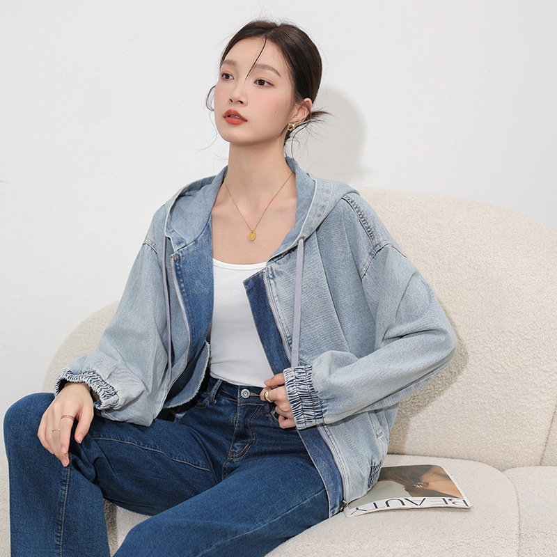 高级感超好看牛仔外套女2025秋季新款宽松百搭连帽短款外套上衣女|undefined