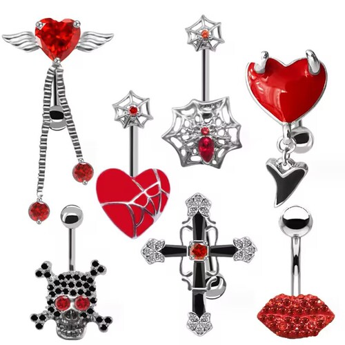 Gaibei cross-border Halloween navel ring spider web navel nail cross navel ornament bat navel ring love lip piercing ornament