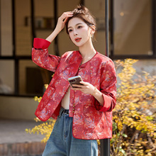 现货2026春秋短款女麒麟葫芦招财提花新中式百搭聚会外套MC8083