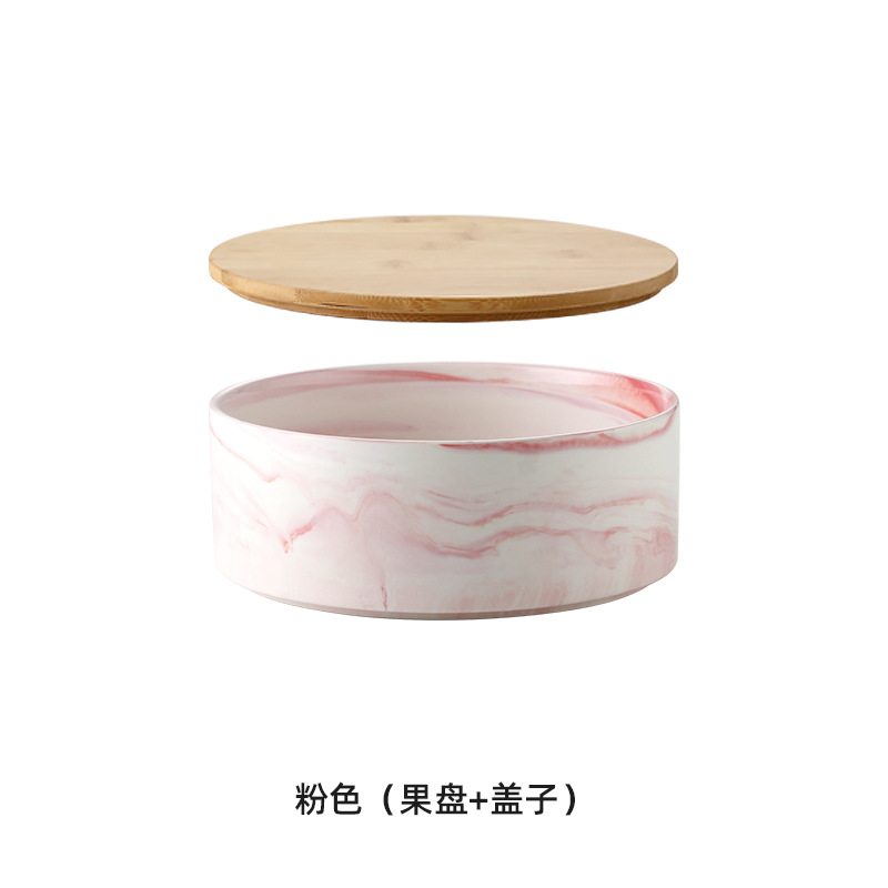 Caja de caramelo de roble de madera hogar sala de estar mesa de café plato de fruta seca de cerámica con tapa Internet Celebrity Snack plato de fruta