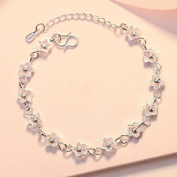 Silver bracelet, jewelry handmade, beads, accessory, flowered