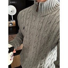 老钱的魅力#全拉链款R家 马刺绣立领麻花针织拉链外套毛衣 男女款
