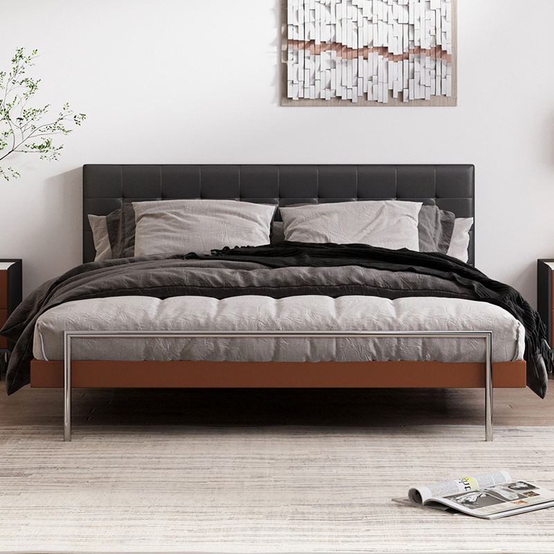 Pequeño apartamento cama de cuero nórdico simple y moderno retro suave cama principal cama de matrimonio cama doble de cuero de 1,8 m