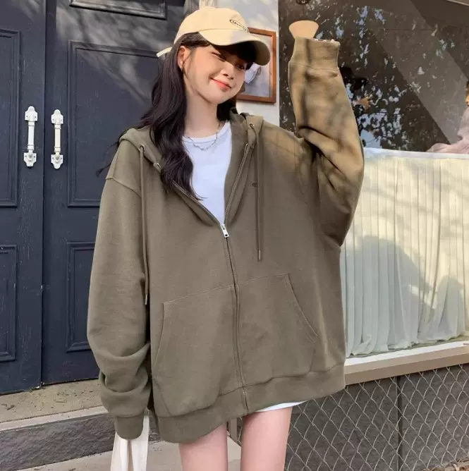 休闲卫衣女2024春秋季设计感小众上衣宽松慵懒风连帽薄款开衫外套