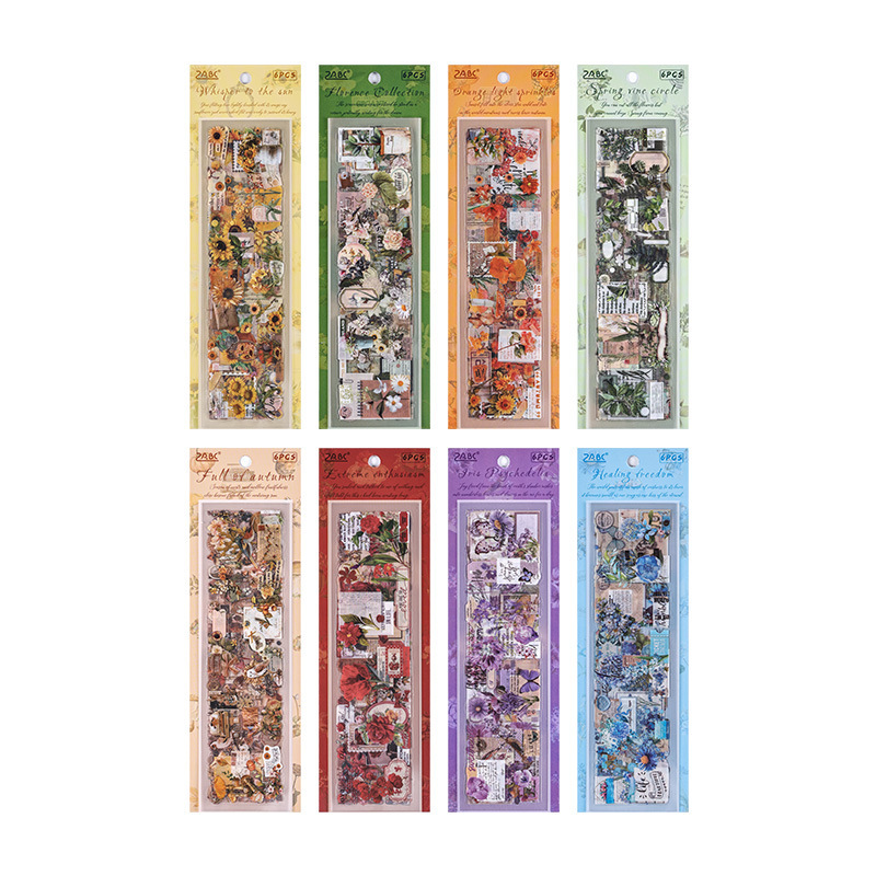Cuatro estaciones de amor serie transparente pegatinas impermeables para mascotas diy pegatinas florales retro pegatinas de plantas de escritura decoración