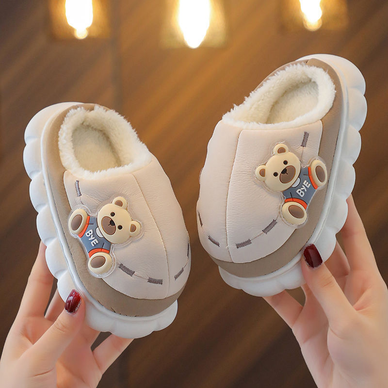 Protezione invernale per bambini, pantofole di peluche ispessite per bambini, pantofole di cotone impermeabili e carine per ragazzi e_voghion.com