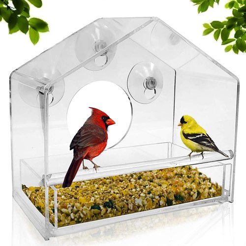 New Acrylic Bird Cage No-Hole Adhesive Bird Feeder Transparent Wall-Mounted Feeder Pet Supplies