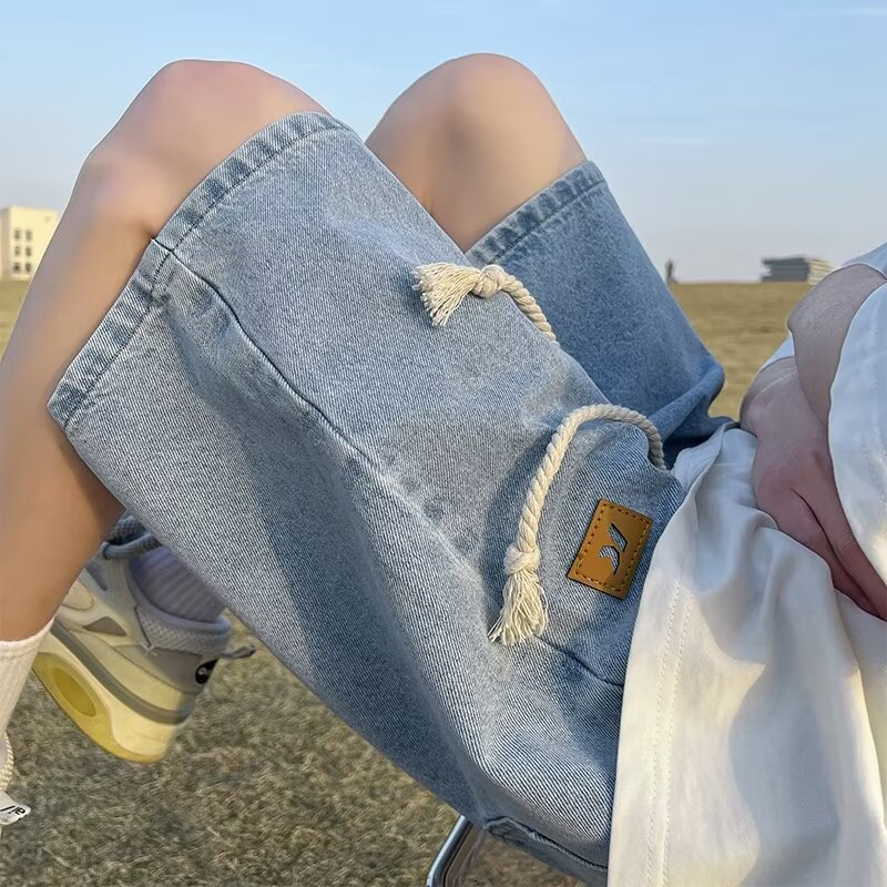 Washed Workwear Jeans Men's Summer Thin Mid-Pants American Street Versatile Loose Straight Sports Pants