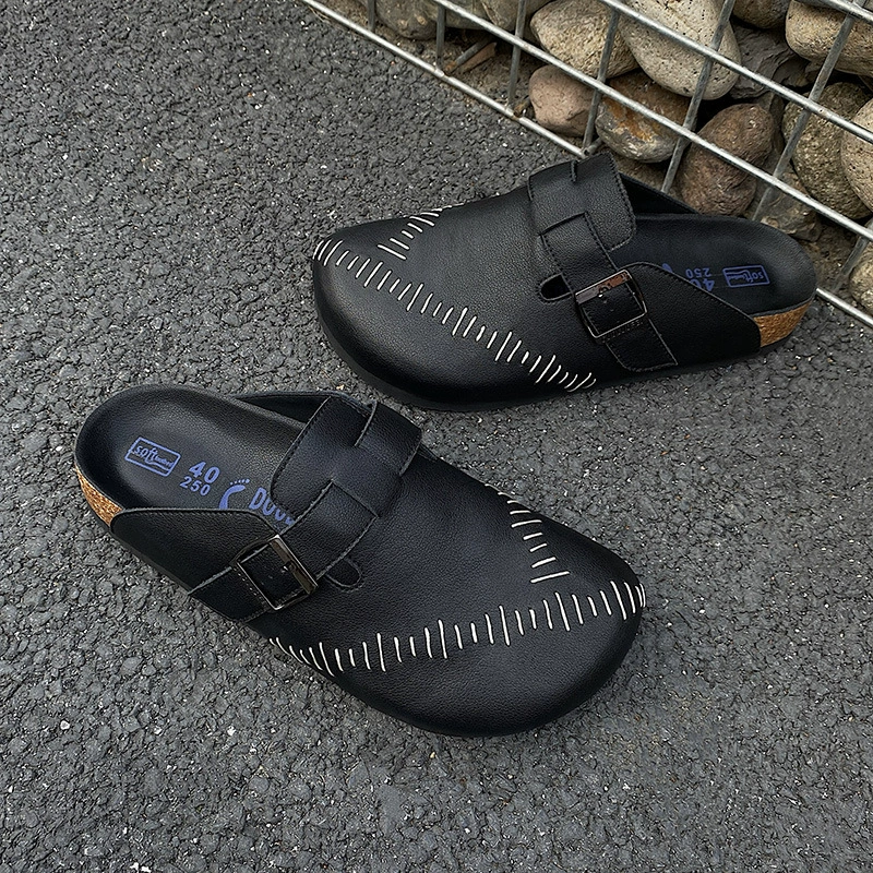 Туфли Birkenstock на пробковой подошве в лесном стиле в стиле ретро, полутапочки с джинсовым носком, верхняя одежда и сандалии с открытой спинкой.