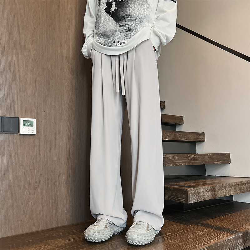 2024 Summer New Original Design Hong Kong Style plus size Casual Pants Men's Loose Straight Ice Simple Solid Color Pants