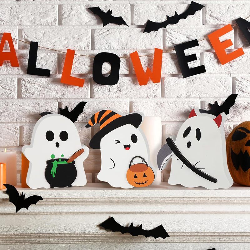 クロスボーダー新製品ハロウィンかわいいゴーストオーナメントハロウィンレイヤードトレイデコレーショングースト4ピースデスクトップセット|undefined