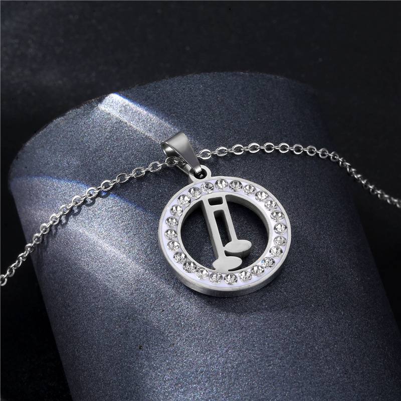 Europe And America Cross Border Stainless Steel Musical Note Necklace Glossy Cut Clay Diamond Clavicle Chain Stylish Pendant Necklace Wholesale display picture 5