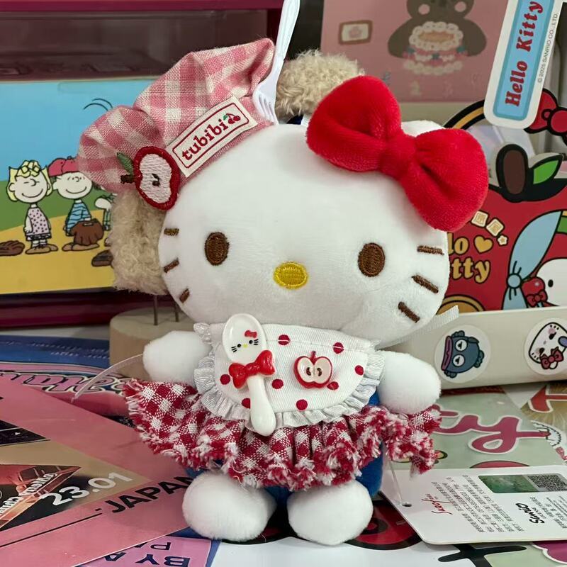 可爱kitty苹果围兜包包挂件毛绒公仔背包挂饰玩偶钥匙扣女生礼物|undefined